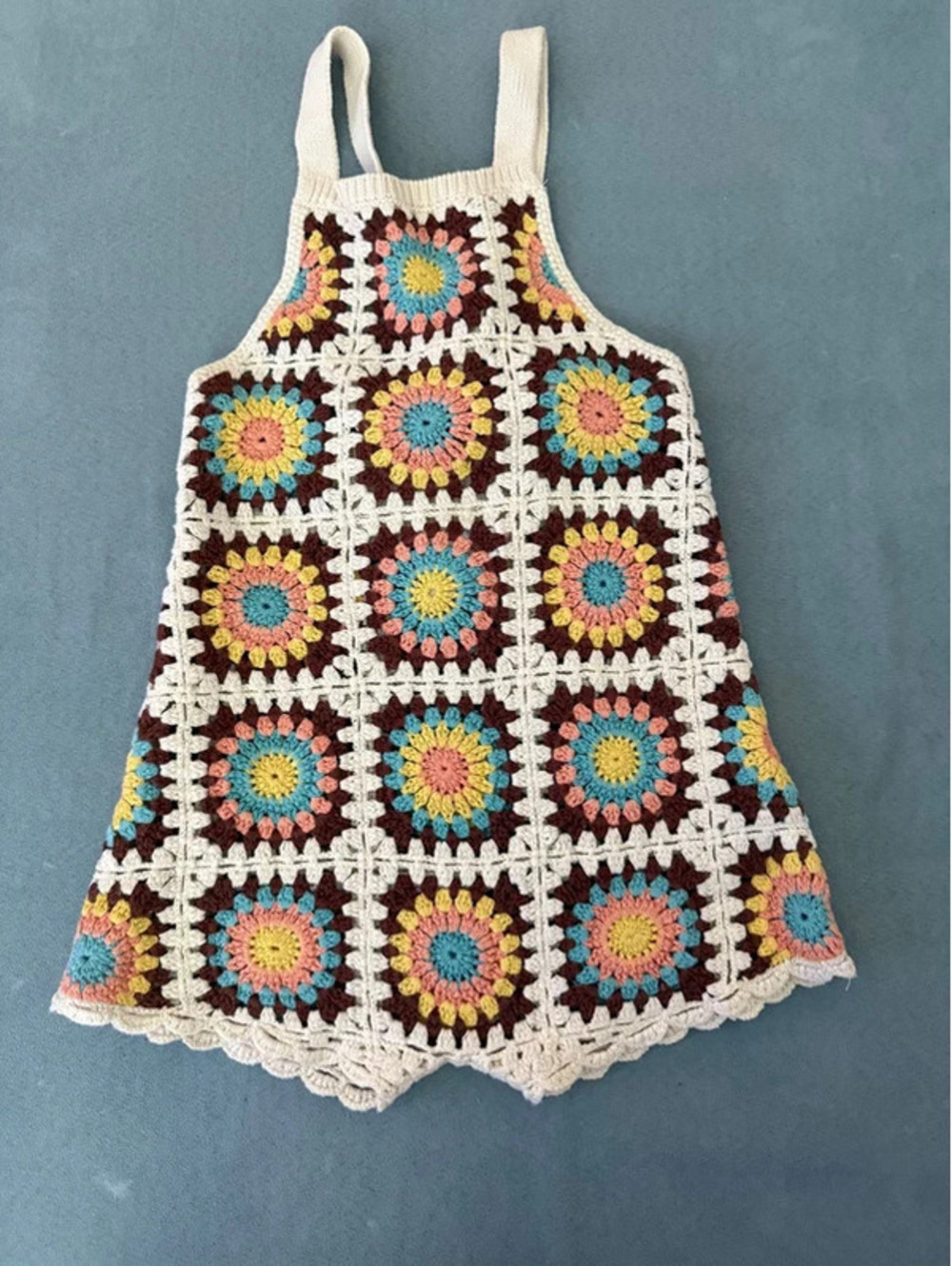 Zara Girls Crochet Romper Outfit Dress Floral Patchwork Knit Toddler